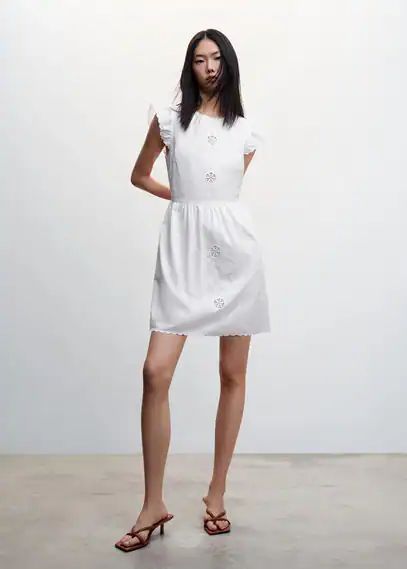 Broderie anglaise cotton dress white - Woman - 10 - MANGO