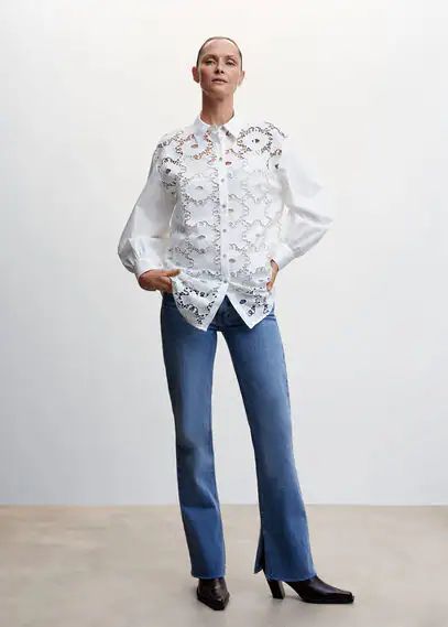Embroidered cotton shirt white - Woman - 6 - MANGO