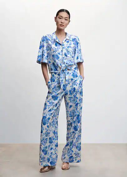 Floral palazzo trousers blue - Woman - XXS - MANGO
