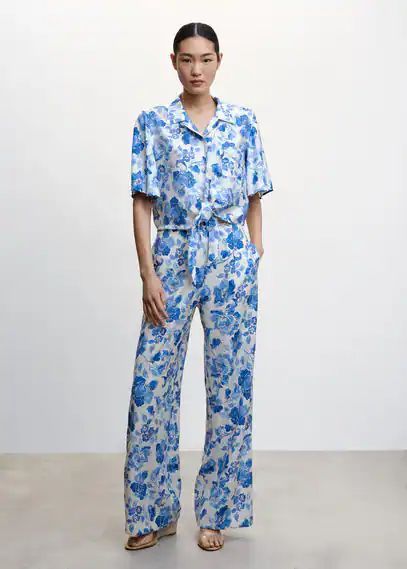 Floral shirt with knot blue - Woman - 4 - MANGO