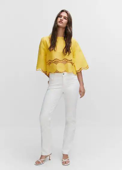 Embroidered oversized blouse yellow - Woman - 6 - MANGO