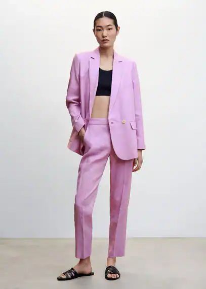 Linen oversized jacket lilac - Woman - XXS - MANGO