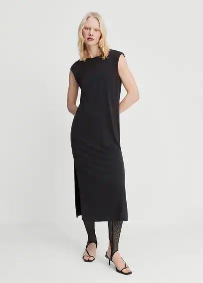 Modal slit dress black - Woman - 4 - MANGO