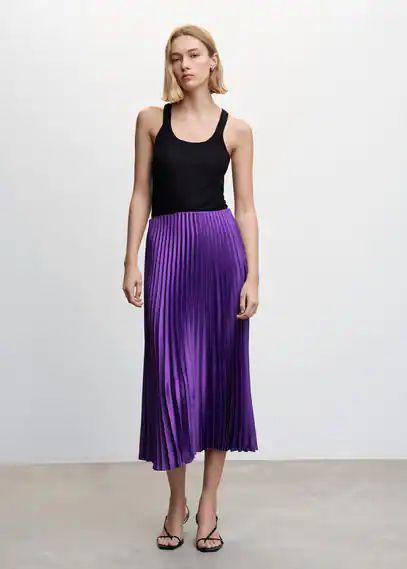 Satin pleated skirt purple - Woman - XXS - MANGO