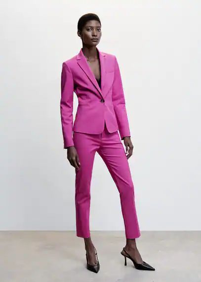 Fitted suit jacket with pocket purple - Woman - 6 - MANGO