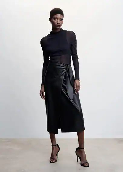 Leather effect cross skirt black - Woman - S - MANGO
