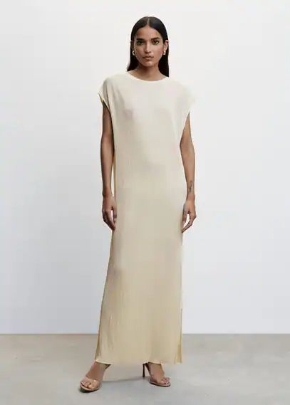 Pleated long dress ecru - Woman - 8 - MANGO