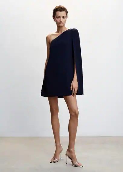 Asymmetrical cape dress night blue - Woman - 6 - MANGO