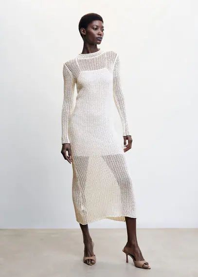 Knit openwork sweater off white - Woman - 8 - MANGO