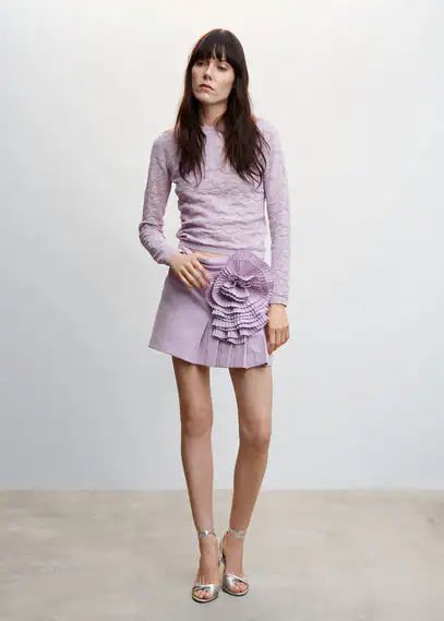 Pleated maxi flower skirt lilac - Woman - 6 - MANGO