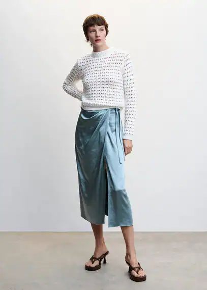 Satin wrap skirt turquoise - Woman - XS - MANGO