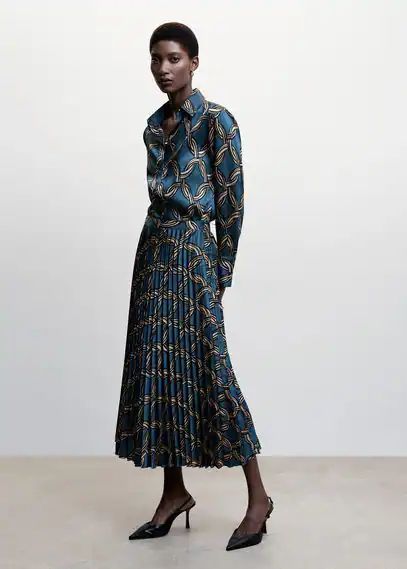 Geometric print pleated skirt blue - Woman - XS - MANGO