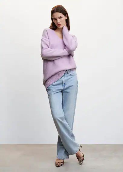 Thick knit V-neck sweater light/pastel purple - Woman - S - MANGO