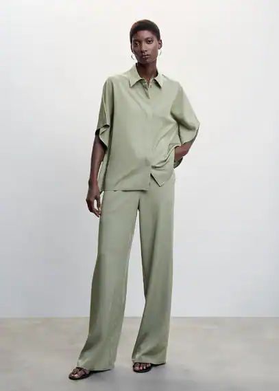 Flowy straight-fit trousers khaki - Woman - M - MANGO