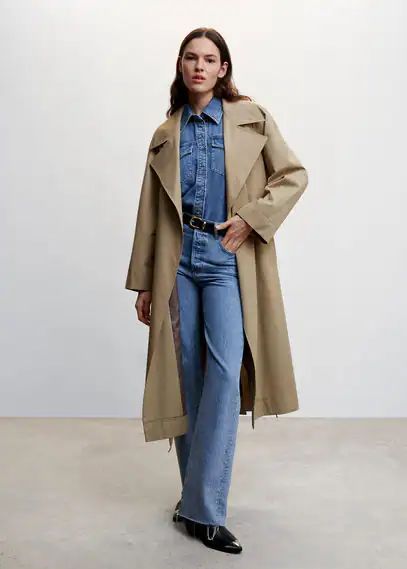 Oversized cotton trench coat medium brown - Woman - XS - MANGO
