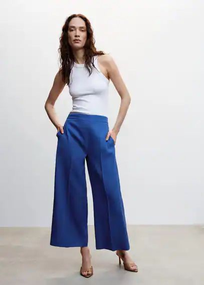 100% linen culotte pants blue - Woman - XS - MANGO