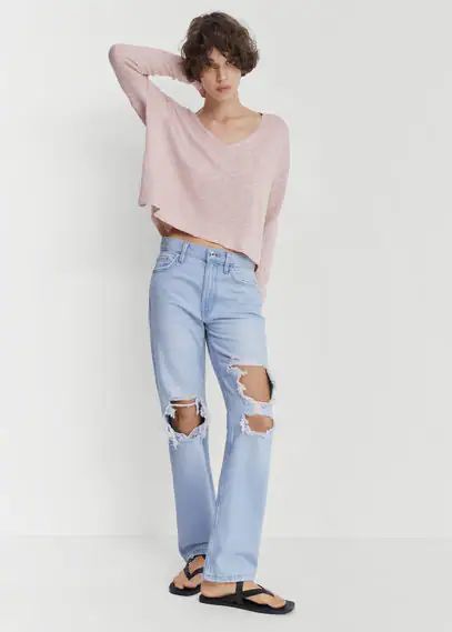 Low-cut neck sweater pastel pink - Woman - XXS - MANGO