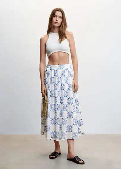 Printed skirt with pleat detail blue - Woman - 6 - MANGO