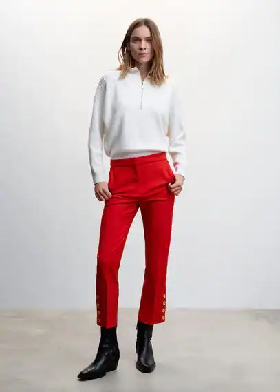 Buttons straight-fit trousers red - Woman - 4 - MANGO