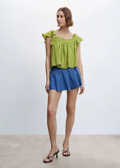 Stripe texture blouse green - Woman - XS - MANGO