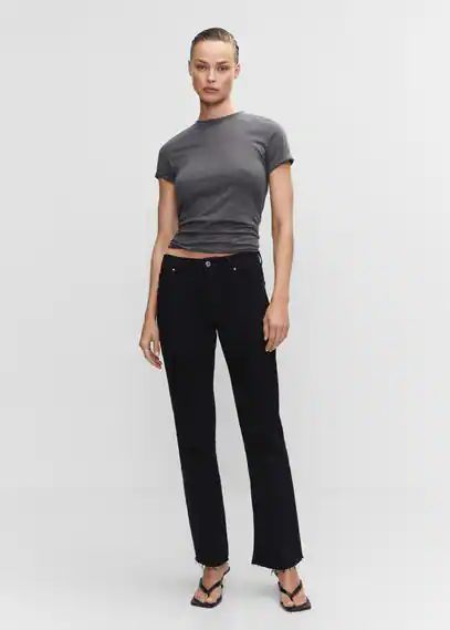 Medium-rise straight jeans with slits black denim - Woman - 18 - MANGO