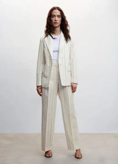 Striped suit trousers off white - Woman - 6 - MANGO