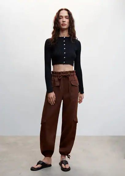 Linen cargo pants chocolate - Woman - 6 - MANGO