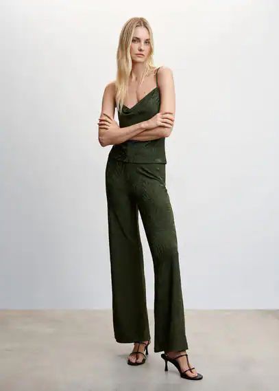 Jacquard palazzo trousers green - Woman - XXS - MANGO