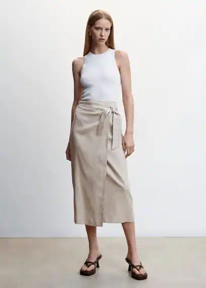 Linen-blend wrap skirt light/pastel grey - Woman - XXS - MANGO