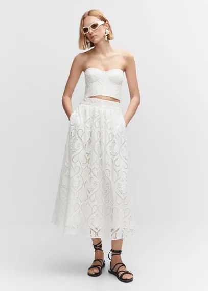Embroidered cotton skirt off white - Woman - 4 - MANGO