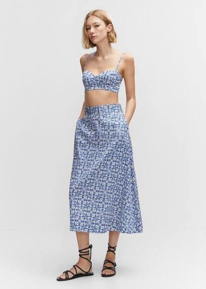 Printed midi skirt blue - Woman - XXS - MANGO