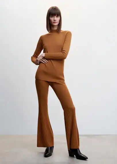 Flared knitted trousers tobacco brown - Woman - XXS - MANGO