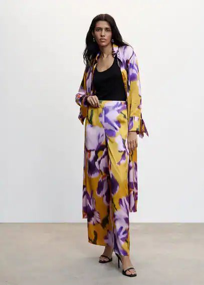 Floral palazzo trousers purple - Woman - S - MANGO
