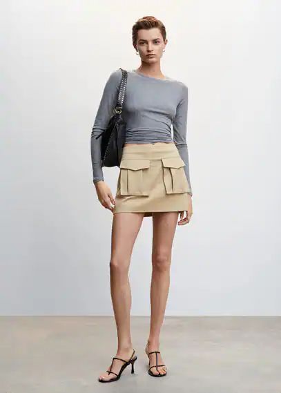 Pocket miniskirt beige - Woman - 4 - MANGO