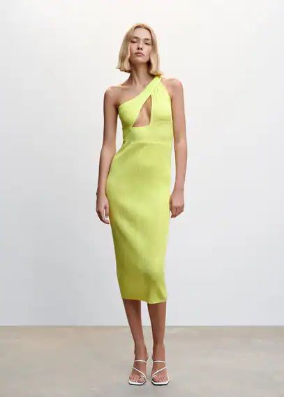 Asymmetrical dress with slit lime - Woman - 6 - MANGO