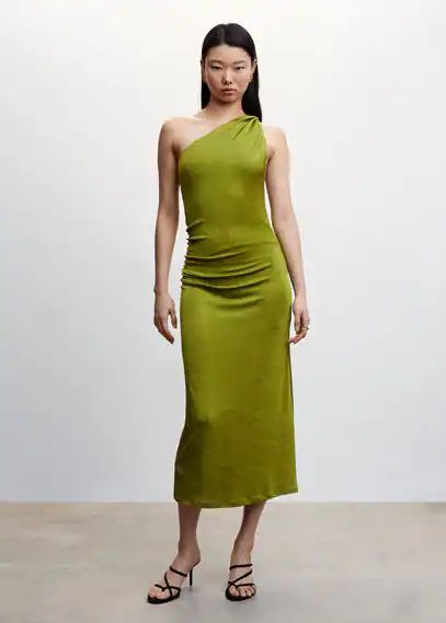 Asymmetric draped gown green - Woman - 8 - MANGO