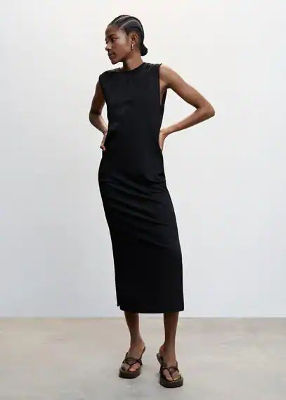 Satin panel dress black - Woman - 6 - MANGO