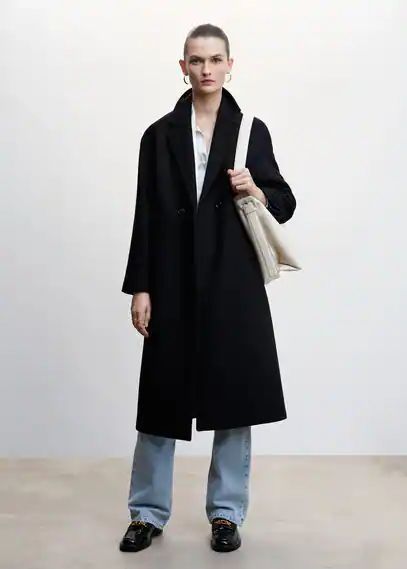 Oversize wool coat black - Woman - M - MANGO