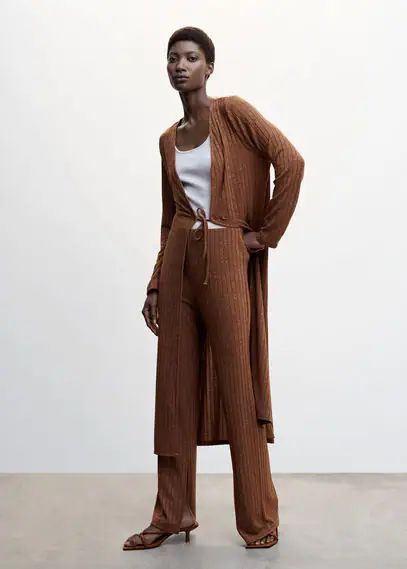Ribbed knit trousers brown - Woman - S - MANGO
