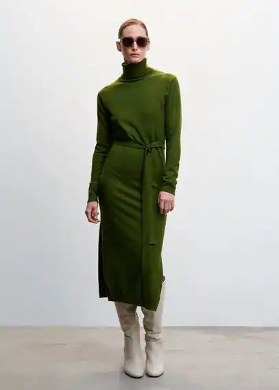 Knitted turtleneck dress khaki - Woman - 6 - MANGO