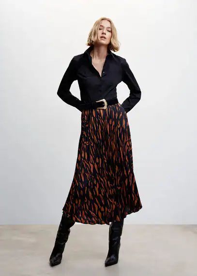 Abstract print pleated skirt brown - Woman - XXS - MANGO