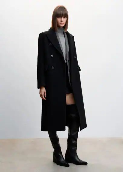 Double-breasted wool coat black - Woman - XXS - MANGO