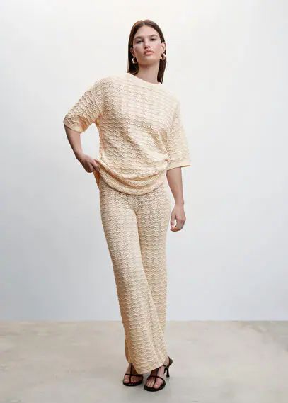 Oversize short sleeve sweater ecru - Woman - XXS - MANGO
