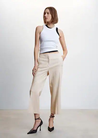 Cropped linen-blend trousers light/pastel grey - Woman - 4 - MANGO