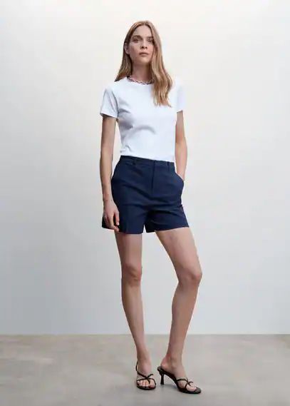 Pockets cotton shorts navy - Woman - 8 - MANGO