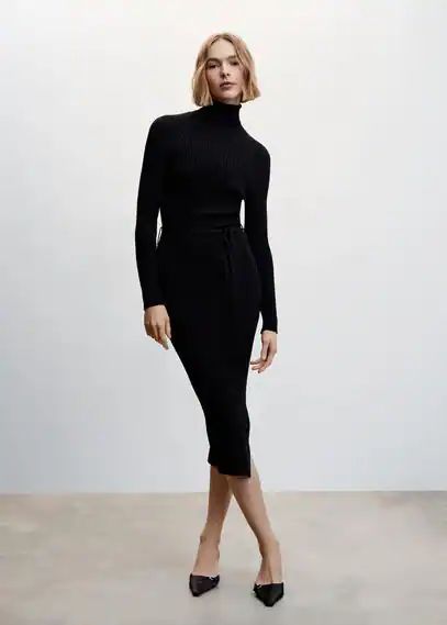 Ribbed dress with knot detail black - Woman - 6 - MANGO