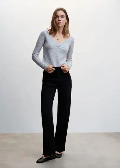 Straight trousers with openings black - Woman - 6 - MANGO