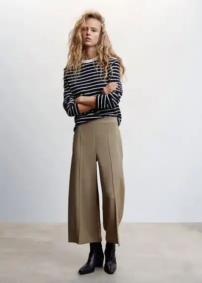 High-waist palazzo trousers khaki - Woman - XS - MANGO