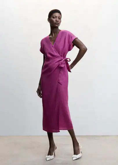Bow linen-blend dress purple - Woman - 6 - MANGO