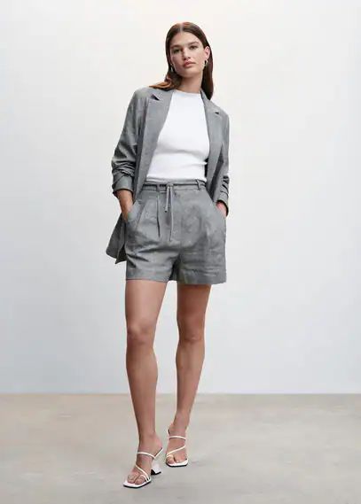 Linen shorts with drawstring grey - Woman - 6 - MANGO